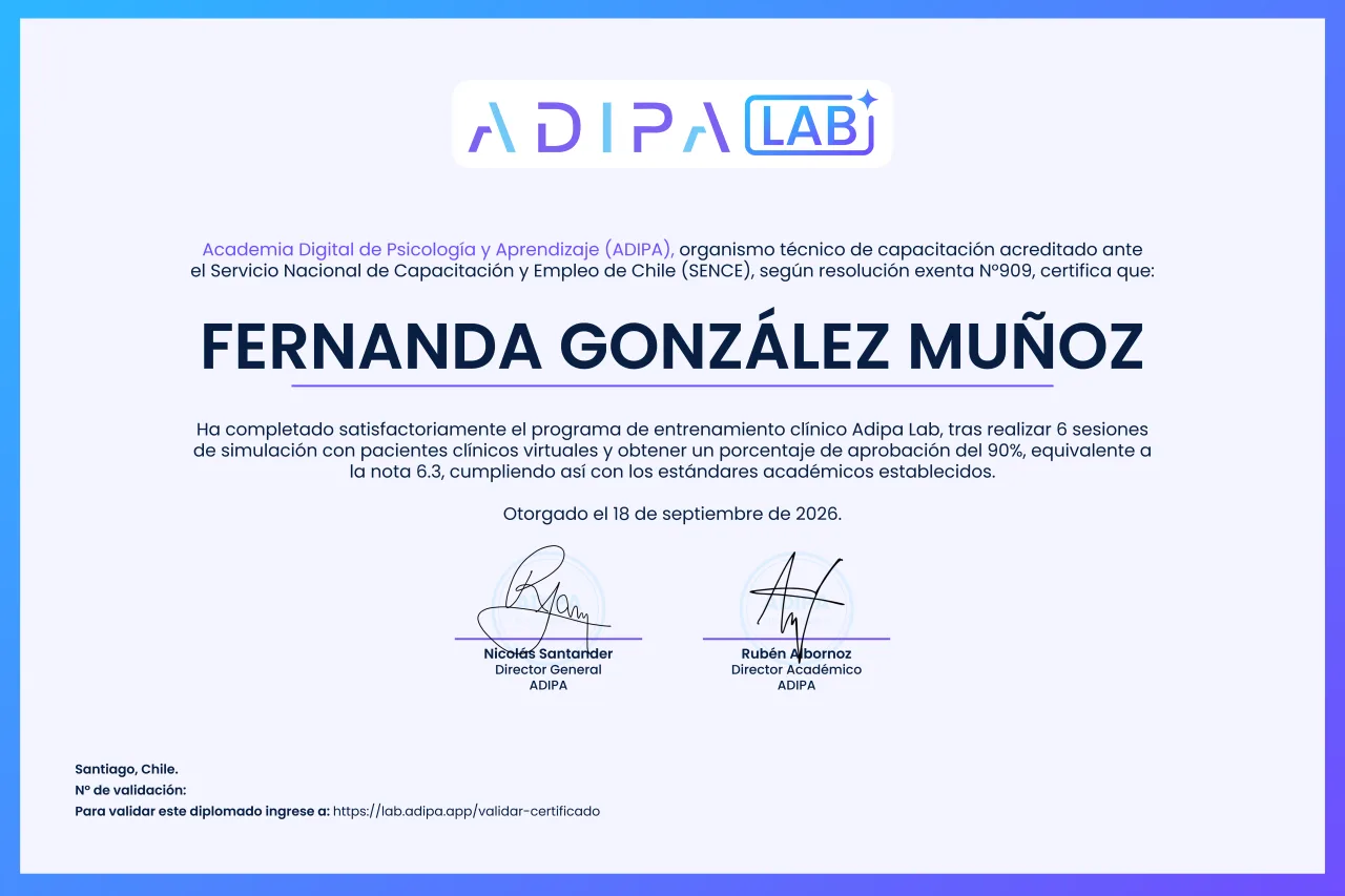 Ejemplo del certificado de ADIPA Lab, firmado por la dirección de ADIPA